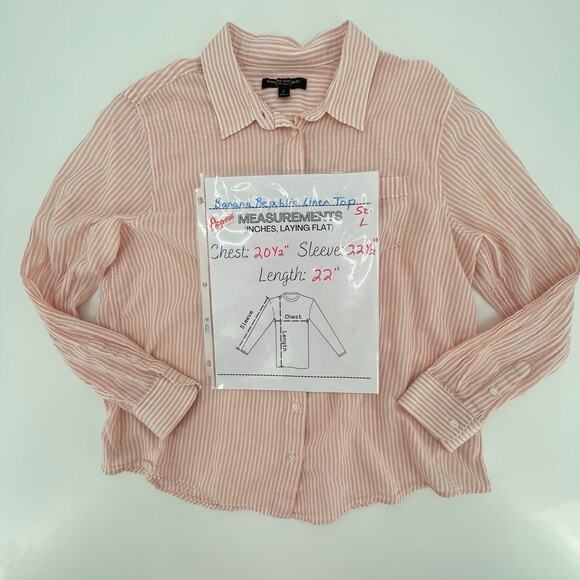 Banana Republic Women's Linen Blend Button Up Top, Sz. L, Pink & White Stripes - Picture 5 of 5